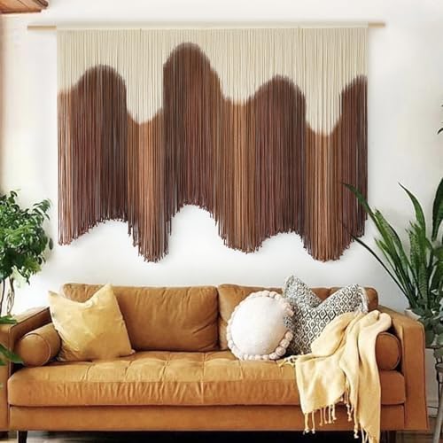 Macrame Wall Hanging Brown Hand-Dyed Ombre Fiber Art Tapestry 57"W*39"L - Image 2