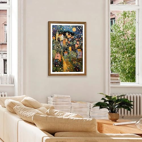 AVECCO Gustav Klimt Style Village Night Wall Art Framed Canvas 20x30 inch - Image 4
