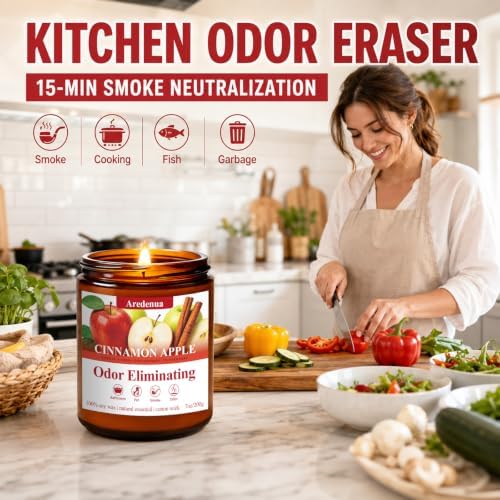 Cinnamon Apple Odor Eliminating Candles | Eliminates 95% of Pet, Smoke, Food, and Other Smells Quickly – 7 oz Fall Soy Candle for Home Scented - Fresh Spice Fruity Scent Holiday Gifts for Women Men - Image 2