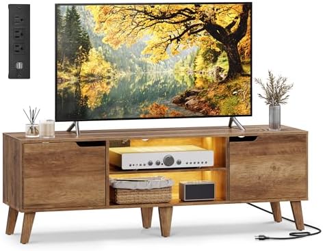 VASAGLE TV Stand with Power Outlet, Entertainment Center with LED Light by VASAGLEbySONGMICSHOME