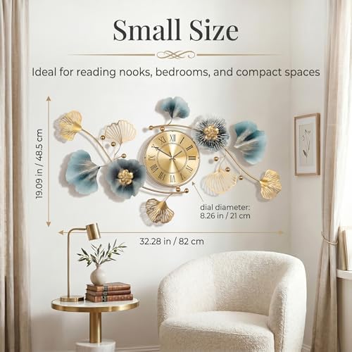 33" 3D Ginkgo Leaf Metal Wall Clock for Home Wall Decor - Image 2