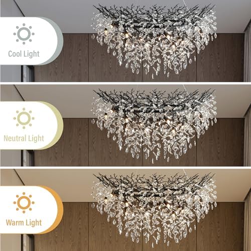 YUYI 47" Black Crystal Chandelier, 14-Light Tree Branch Chandelier, Modern Round Chandeliers for Dining Room, Living Room, Foyer, Entryway, Kitchen, Bedroom, Luxury K9 Crystal Raindrop Fixture - Image 6