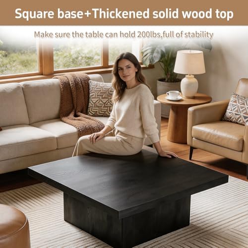 Square Coffee Table,Wooden Living Room Table,Center Table with a Large Tabletop,35.4" x 35.4",for Small Spaces, Apartments, Living Rooms, Black - Image 5