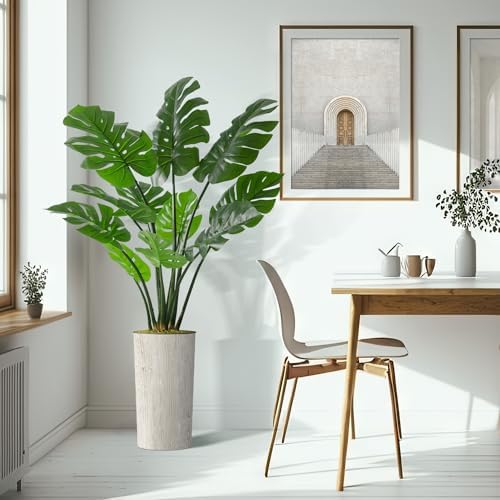 Artificial Tree in Modern Swirl Pattern Planter, Fake Monstera Silk Tree for Indoor and Outdoor Home Decoration - 65" Overall Tall (Plant Pot Plus Tree) - Image 6