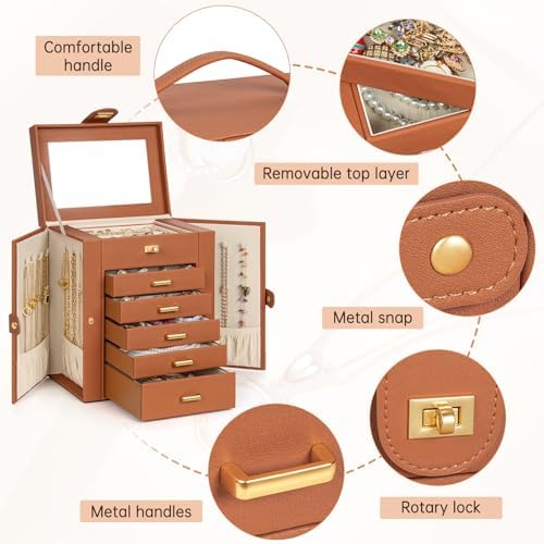 AKOZLIN 6-Tier Jewelry Box Organizer 5 Drawers Storage Orange Regular - Image 4