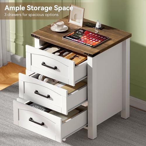 Decofy Farmhouse Nightstand with Charging Station, 3 Drawers - Image 3