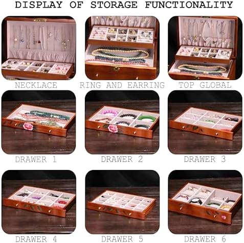 Hand-Painted Large Wood Jewelry Box,9-Layer Lockable Cabinet for Women - Image 4
