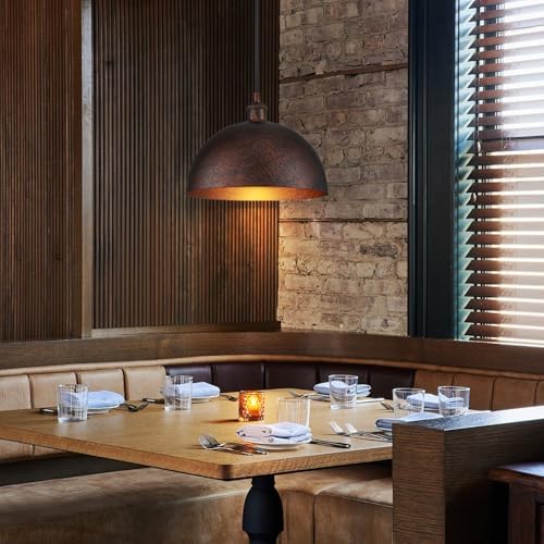 Lingkai 11.8” Industrial Metal Dome Pendant Light, Rust Industrial Pendant Lights for Kitchen Island, Dimmable Hanging Light Fixtures Compatible for Kitchen Island, Dining Room - Image 4
