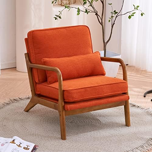 Bonnlo Burnt Orange Accent Chairs Set of 2, Upholstered Mid Century Modern Lounge Chairs Reading Chairs Side Sitting Chair Solid Wood Farmhouse Armchairs for Living Room, Bedroom, Guest Room - Image 6