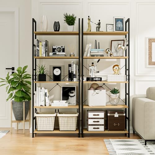 NUMENN 5 Tier Bookshelf, Tall Freestanding Open Storage Bookcase, Natural - Image 4
