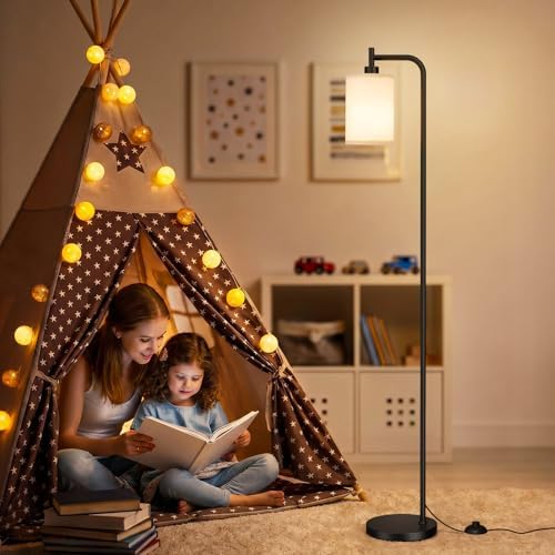 Ziisee 64" Floor Lamp with Remote Control, Dimmable Tall Standing Lamps for Living Room Bedroom Office Corner, 9W LED Bulb Included, Foot Pedal Switch, Beige Shade Black Pole - Image 5