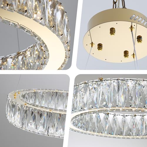 Modern LED Ring Pendant Light Dimmable Crystal Chandelier 15.7" Gold Crystal Chandelier for Dining Room Living Room - Image 7