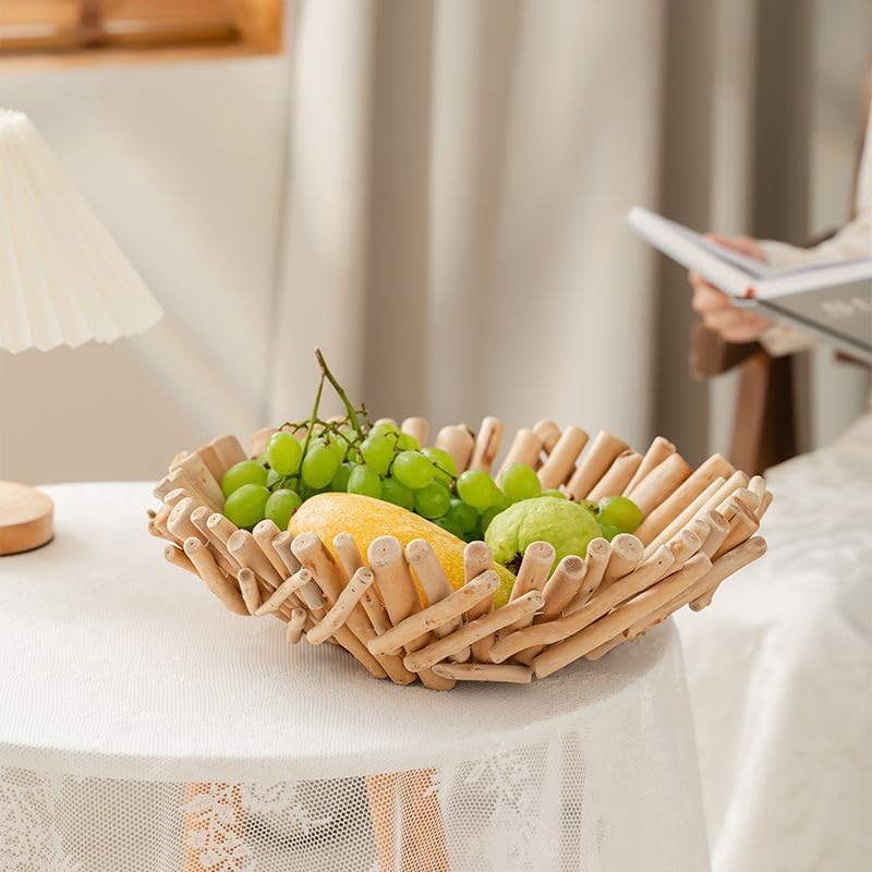 RISEON Natural Handmade Rustic Wooden Bowl, Decorative Driftwood Bowl, Natural Wood Centerpiece Driftwood Tray Basket Home Decor, 14.17 x 14.17 inches - Image 5