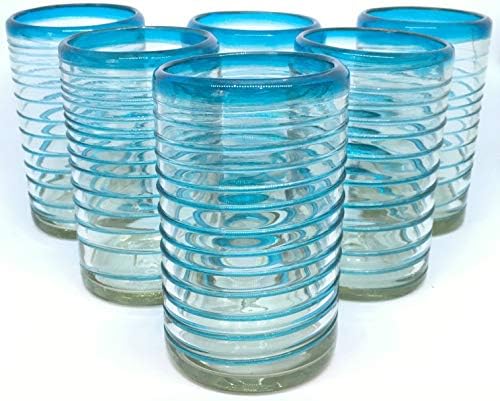 Aqua Blue Spiral 120 oz Pitcher and 6 Drinking Glasses set, Recycled Glass, Lead-free, Toxin-Free (Pitcher & Glasses) - Image 3