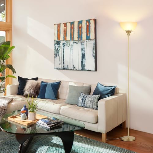 Coucrek Floor Lamp, LED Standing Lamps with White Plastic Shade, Corner Floor Lights for Living Room Bedroom, Rotary Switch, Bulb not Included, Gold - Image 6