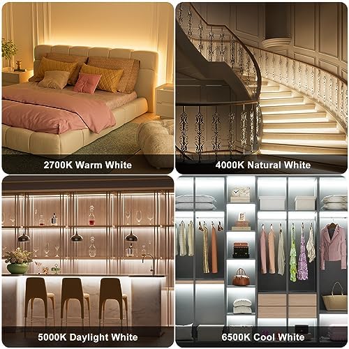 PAUTIX COB LED Strip Light White CCT Tunable 32.8ft/10m,UL-Listed 6400LEDs Dimmable 2700K-6500K CRI90+ 24V LED Tape Light Kit with APP Control/Music Mode,for Under Cabinet Bedroom Kitchen DIY Lighting - Image 6