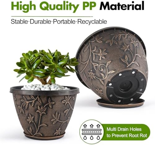 Nooulap 16 Inch Plant Pot Outdoor Indoor, Retro Brown, 4 Pack - Image 4