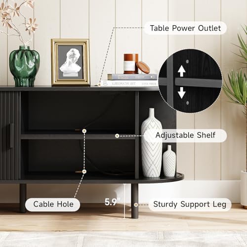 ONBRILL 70.8" TV Stand with Power Outlet & Storage for TVs up to 75", Black - Image 4