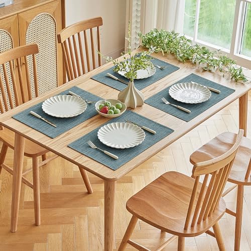 Softalker Faux Linen Cloth Placemats Set of 8-12 x 18 Inch, Light Blue - Image 7