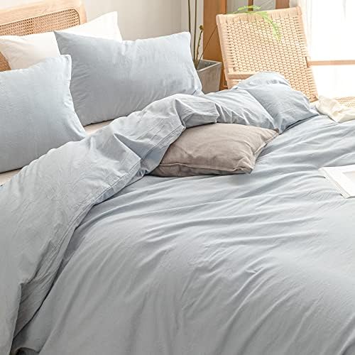 BESTOUCH Cotton Solid Duvet Cover Set Linen Feel Cornflower Blue King - Image 2