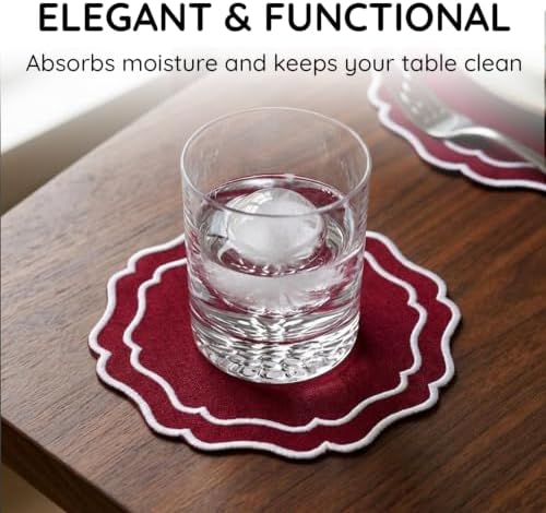 Linen Coasters for Drinks, Set of 6, 6 inch, Red - Image 5