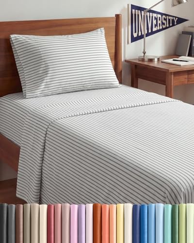 Twin XL Size 3 Piece Sheet Set - Breathable & Cooling Sheets - Grey Stripes by CGKUnlimited
