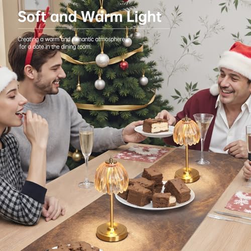 Shenmoyl Set of 2 Tulip Table Lamp with 5000mAh Battery & Touch Control, Cordless Table Lamp with 3 Colors, Dimmable Rechargeable Table Lamps for Bedroom, Living Room, Entryways (Amber Tulip) - Image 5