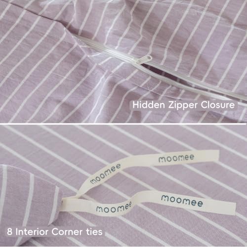 MooMee Striped Duvet Cover Set 100% Washed Cotton Linen Like Queen - Image 6