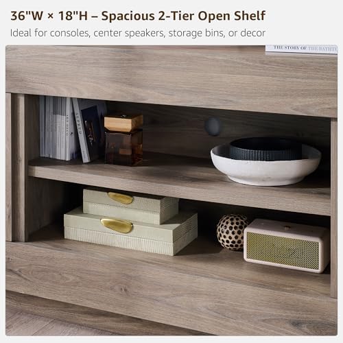 OKD 70" TV Stand for 80" TV, Thick Block Media Console, Alder Grey - Image 5