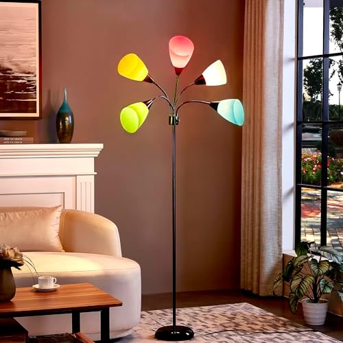 Medusa Modern Decor Floor Lamp, 5 Head Adjustable Gooseneck Lamps for Reading, Colorful Multiple Tall Standing Lamps for Living Room Bedroom Office Kids Classroom, Black, Bulbs Included - Image 5