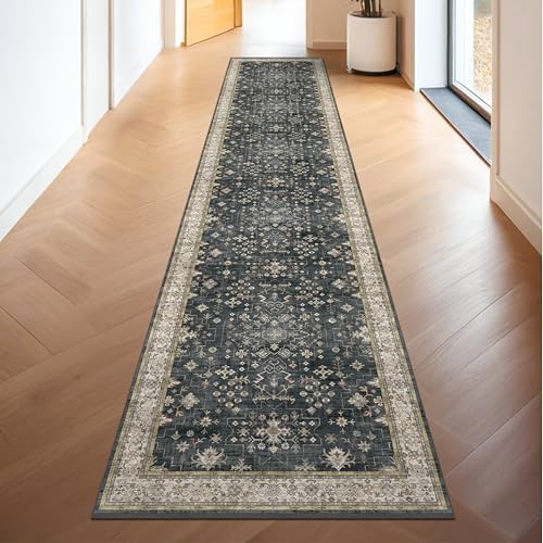 Hazo Haus Black Boho Washable 3x16 Extra Long Runner Rug for Hallway, Waterproof Large Kitchen Floor Rug, Non-Slip Stain & Fade Resistant, Vintage Floral Decor - Image 6
