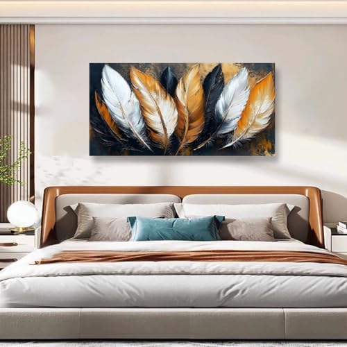 Abstraction Pictures Canvas Wall Art for Living room Office Bedroom Wall Decor,Feather Wall Art Print Paintings Modern Autumn White Yellow Feather Artwork Waterproof Ready to Hang-20x40inch - Image 5