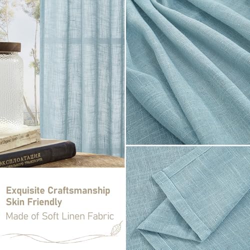 LAMIT Living Room Linen Curtains 95 Inch for Bedroom, Semi Sheer Panels - Image 6