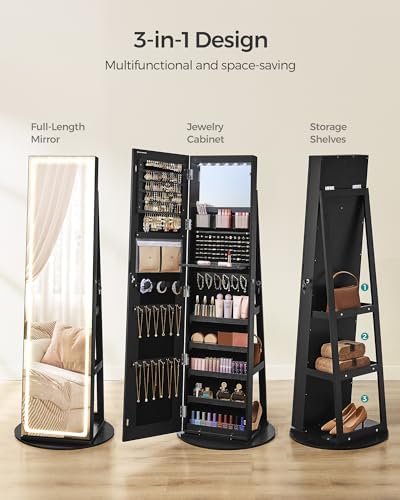 SONGMICS LED Mirror Jewelry Cabinet Standing, Adjustable Lights, Lockable - Image 5