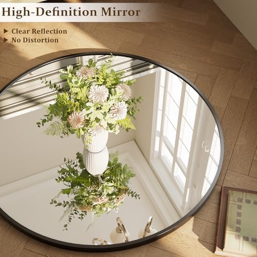 XRAMFY 40 Inch Round Mirror - Black Circle Mirrors for Bathroom, Entryway - Image 6