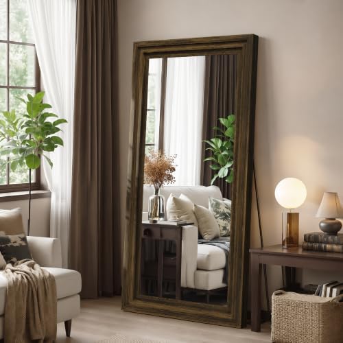 Wood Full Length Mirror 65"x24", Large Solid Wood Frame Floor Mirror by WISSMIELSHOME