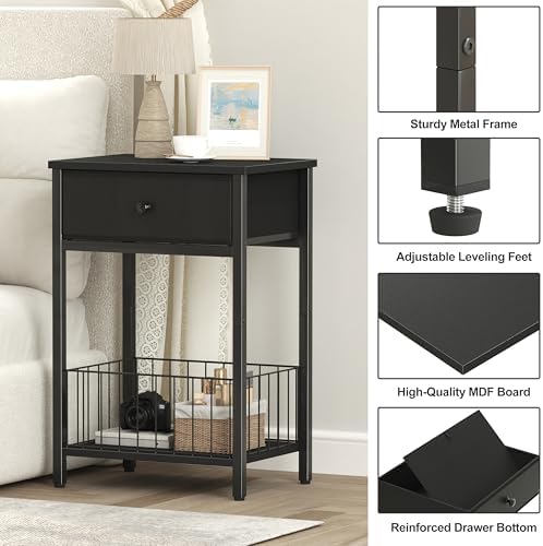Small nightstand, Bed Side Tables Bedroom, Black Side Table, end Table with Drawer, one Drawer nightstand, Black end Table LNT0061BK - Image 6