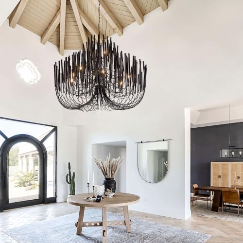 TOCHIC Modern Farmhouse Chandelier for Dining Room 57", Large Vintage Black Wood Chandeliers Light for Living Room, Rustic Pendant Lighting Fixture Ceiling Hanging for Foyer Bedroom Entryway - Image 6