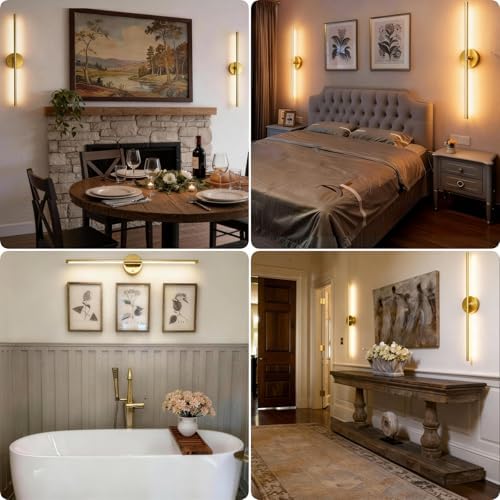 Battery Operated Wall Sconce Set of Two: Gold Wireless Rechargeable Wall Light with 10000mAh Detachable Battery and Remote, 360° Rotatable Scone Wall Decor for Bedroom Hallway Bathroom, 31.5inch - Image 2