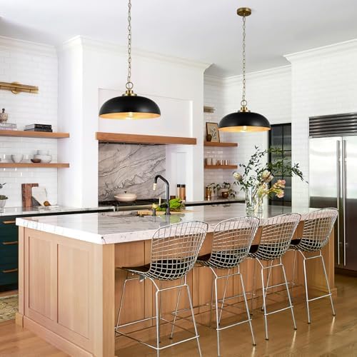 Lingkai 15.7" Pendant Light Fixtures, Farmhouse Pendant Lights Kitchen Island, Black Hanging Ceiling Light for Kitchen Island Dining Room - Image 3