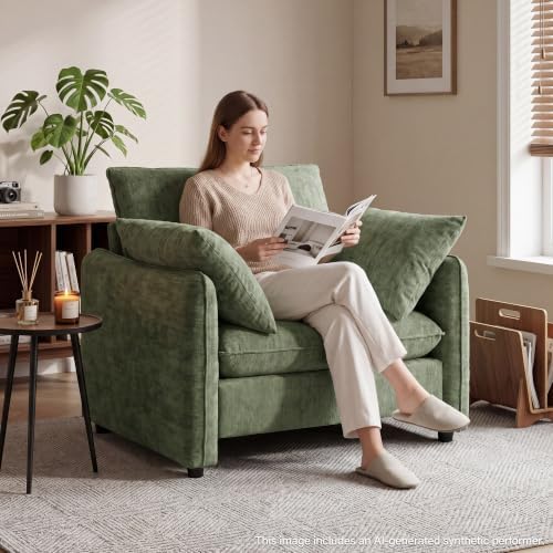 Elegant Oversized Accent Chair for Living Room, 42.1", Chenille, Green by LANDASSYHOME