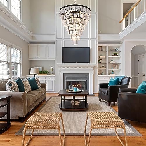 TOCHIC Large Crystal Chandelier for High Ceiling, 40 inch 7-Tier Modern Black Crystal Chandeliers Lighting Fixture, Round Light for Entryway Staircase Foyer Living Dining Room (Black, 40 Inches) - Image 6