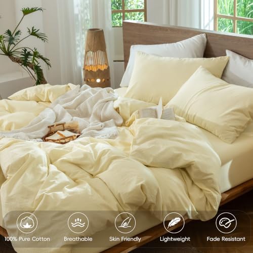 MooMee Striped Duvet Cover Set 100% Washed Cotton Linen Like King - Image 3