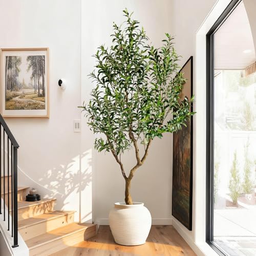 Erimda 7FT Faux Olive Tree with Tall Exquisite Planter Artificial Olive Tree Tall, Potted Fake Olive Plant with 1710 Real Touch Leaves, Indoor Outdoor Home Garden Office Decor by BringNatureToYourHome%EF%BC%81