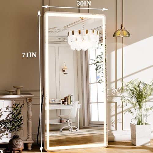 GLSLAND Full Length Mirror with Lights, 71"x30" Dimmable Floor Mirror – 3-Color Lighting, Standing or Wall-Mounted LED Body Mirror for Bedroom & Cloakroom - Image 7