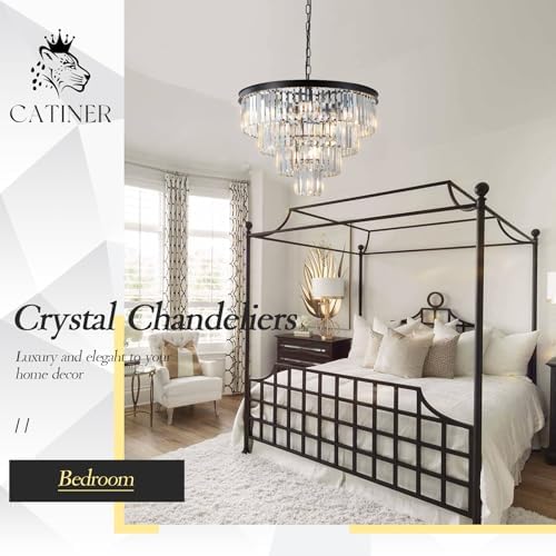 CATINER 24" Modern Crystal Chandeliers,12-Light Black Round Light Fixture - Image 6