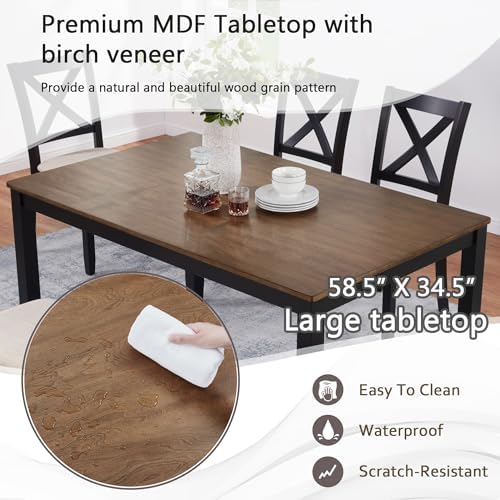 Harper & Bright Designs Dining Table Set for 6 with Bench, 6-Piece Farmhouse Kitchen Set in Black & Oak Two-Tone, Solid Wood Frame Table & 4 Chairs for Dining Room - Image 3