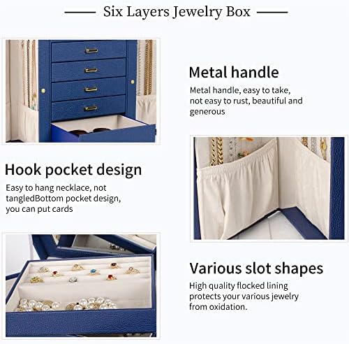 AKOZLIN 6-Tier Jewelry Box Organizer 5 Drawers Storage Blue Large - Image 5