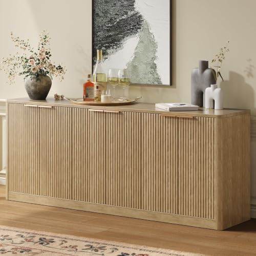 Evermagin 67" Fluted Oak Buffet Cabinet with Storage by Evermagin