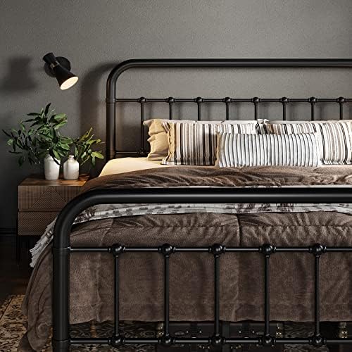 Allewie Queen Metal Bed Frame with Victorian Iron-Art Headboard, Black by Allewie